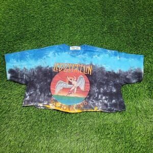 Led-Zeppelin 1975 U.S. Tour Tie-Dye Cropped Shirt Womens 2XL 25x17 Icarus